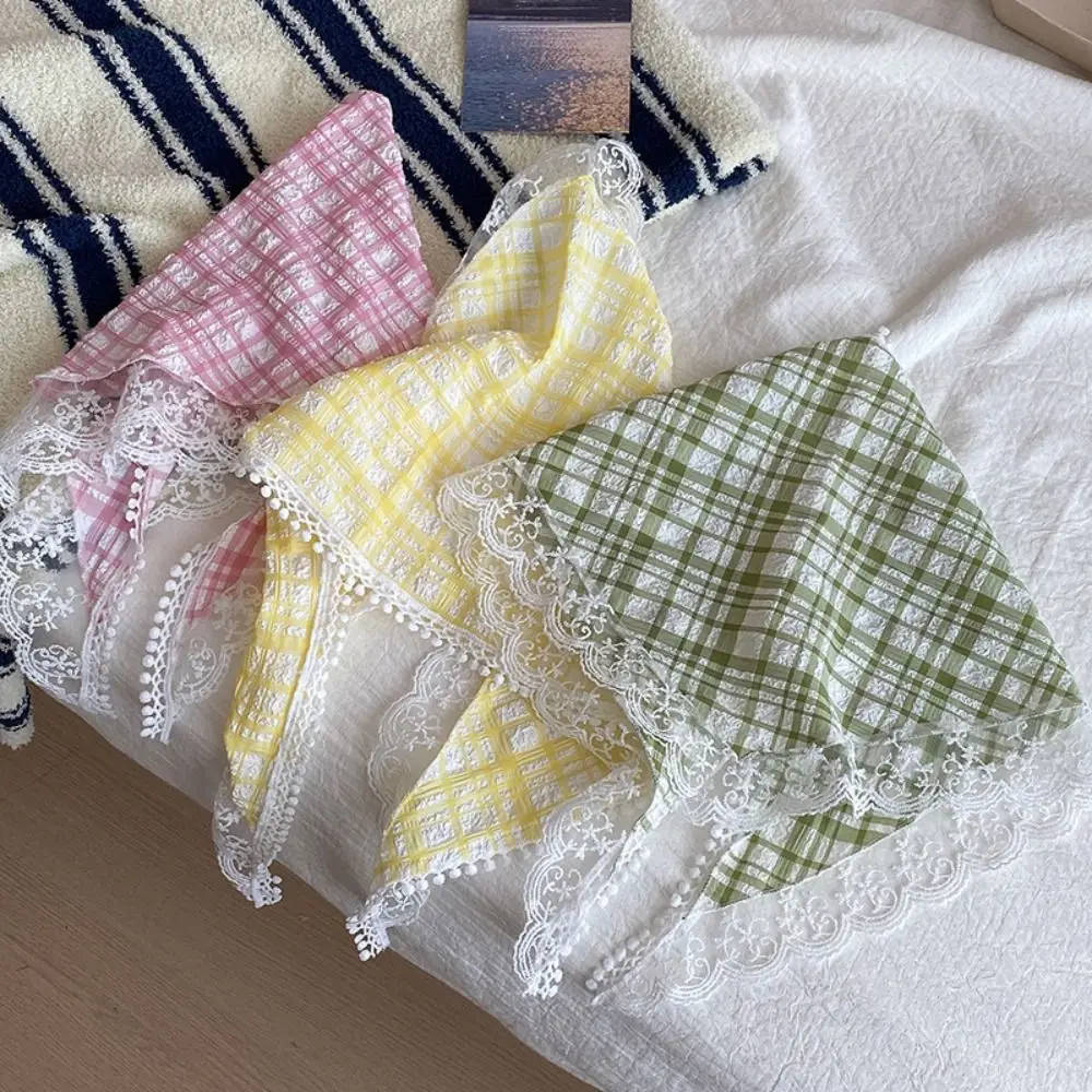 Треугольная бандана в клетку винтажные палантины кружевной шарф для волос