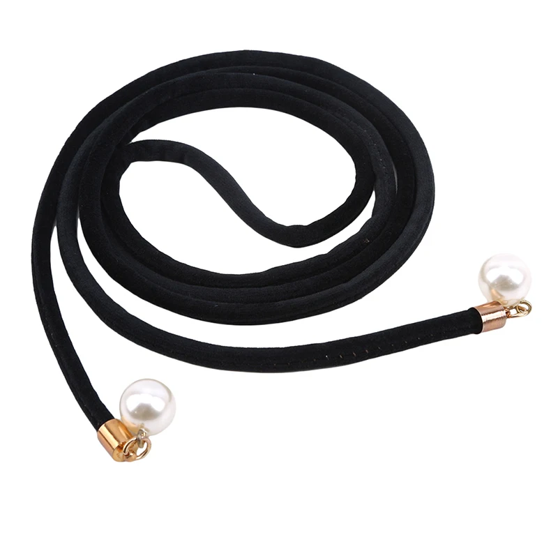 

Solid Fashion Women Tassel Knot Belt Vintage Pearl Waist Rope Fringed Waistband Girdle For Dress Female Thin Srting Female Black