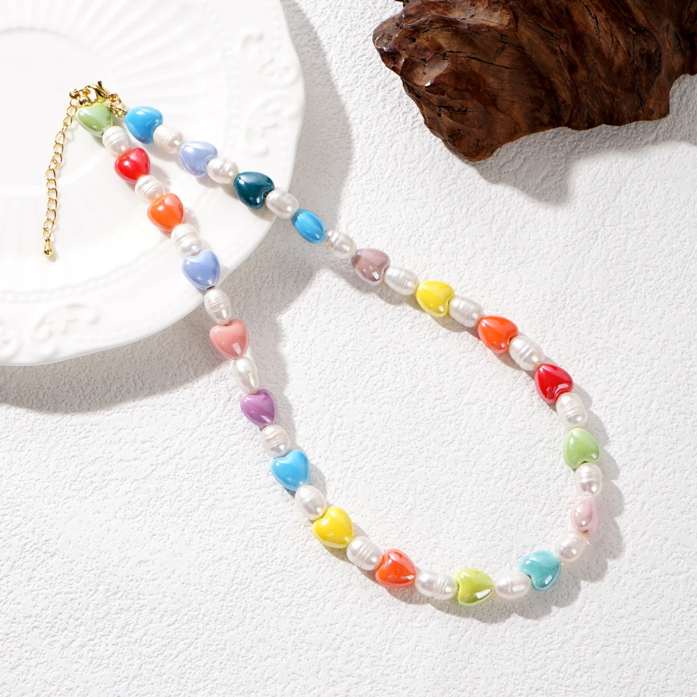 

Go2boho Hawaii Love Heart Cute Fashion Jewelry Freshwater Pearl Beaded Necklaces Handmade Boho Stacking Gifts For Women Men