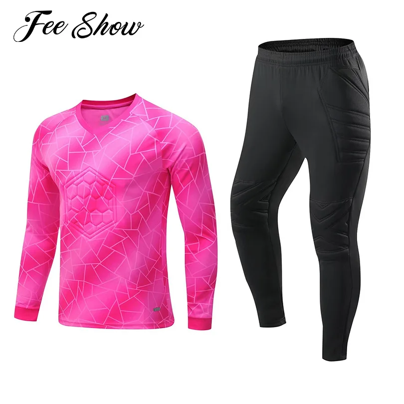 

Kids Football Soccer Goalkeeper Sport Suit V Neck Long Sleeve Football Pattern Print Top Pants Sportswear for Football Training