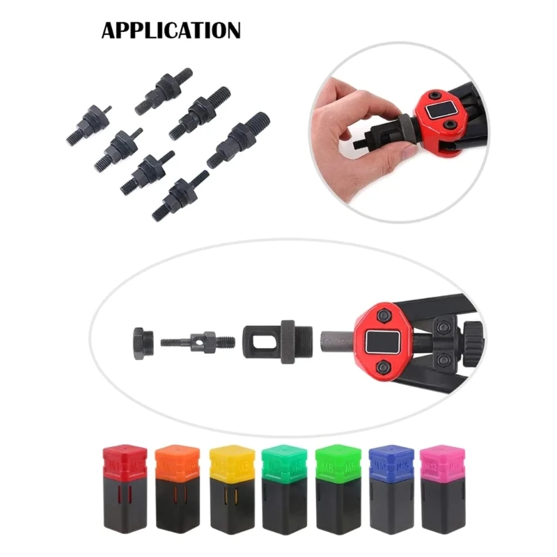 

Rivet Nut Drill Adapter Riveting Manual Threaded Hand Riveter Tips 7PCS