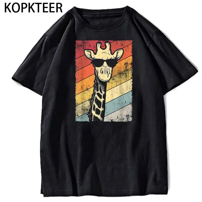 

Retro Vintage Giraffe Sunglasses T Shirt For Men Cotton Tee Harajuku Tshirts Kawaii Printed Shirt Clothing Men's Cotton T-shirt