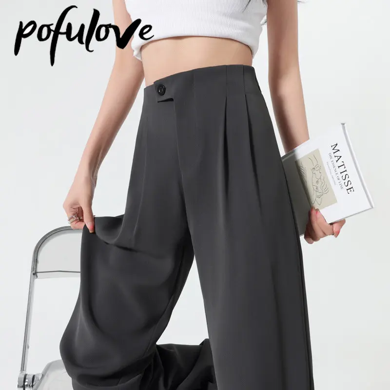 

Suit Pants Women's High Waisted Drape Casual Pant Summer Straight Leg Floor Mop Trousers Solid Color Wide Leg Pants Dropshipping