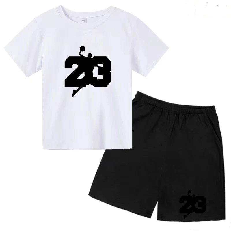 2023Summer T-shirt Cotton Children's Pants + Shirt Basketball Suit Boy Baby Girl Birthday Gift 3-12 Years Old Charming Tracksuit