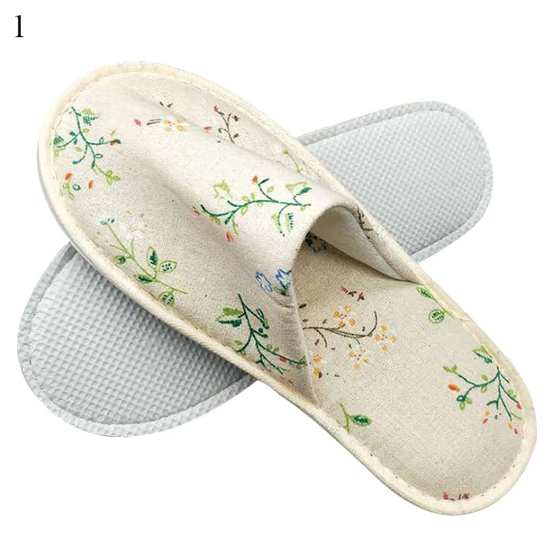 

Women Indoor Slippers Hotel Linen Flip Flop Disposable Slippers Printed Home Slippers Hotel Room Beauty Salon Slides Slippers