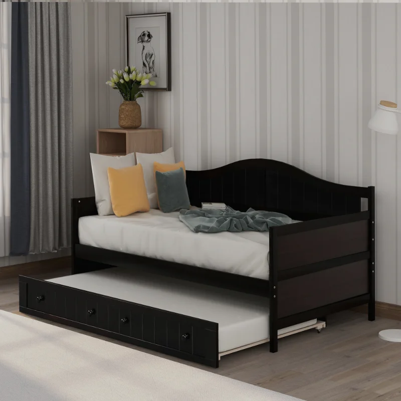

Двойная деревянная кровать с укороченной кровати диван-кровать для спальни гостиной эспрессо из массива дерева [в наличии в США]