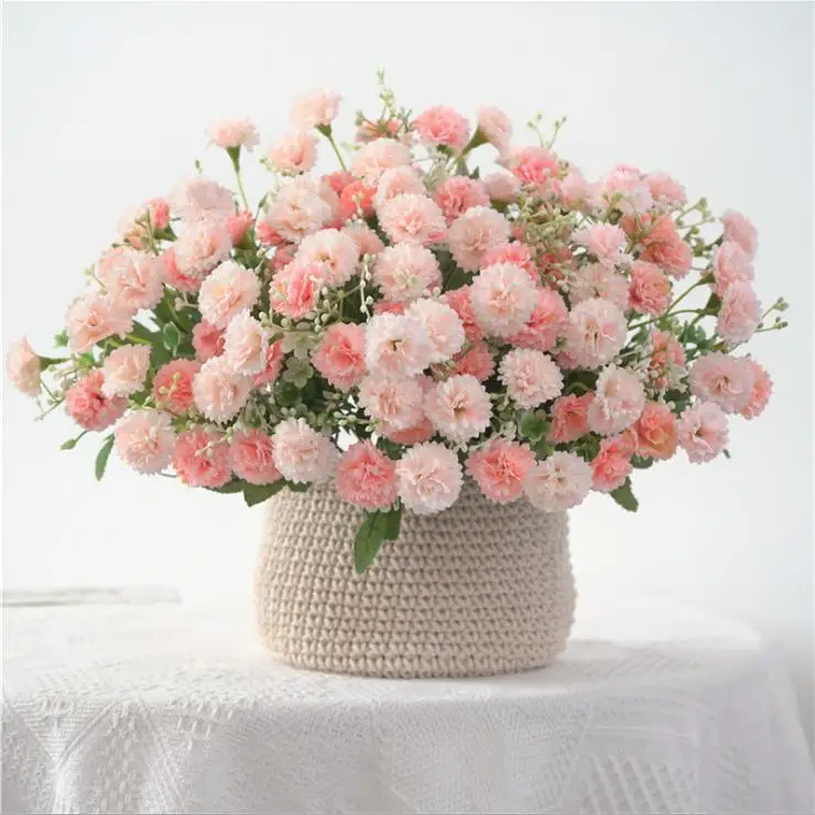 

[1 Bouquet] 20 Heads Carnation Simulation Hydrangea Artificial Flowers Fake Silk Flower Garden Small Lilac Flowers Decor