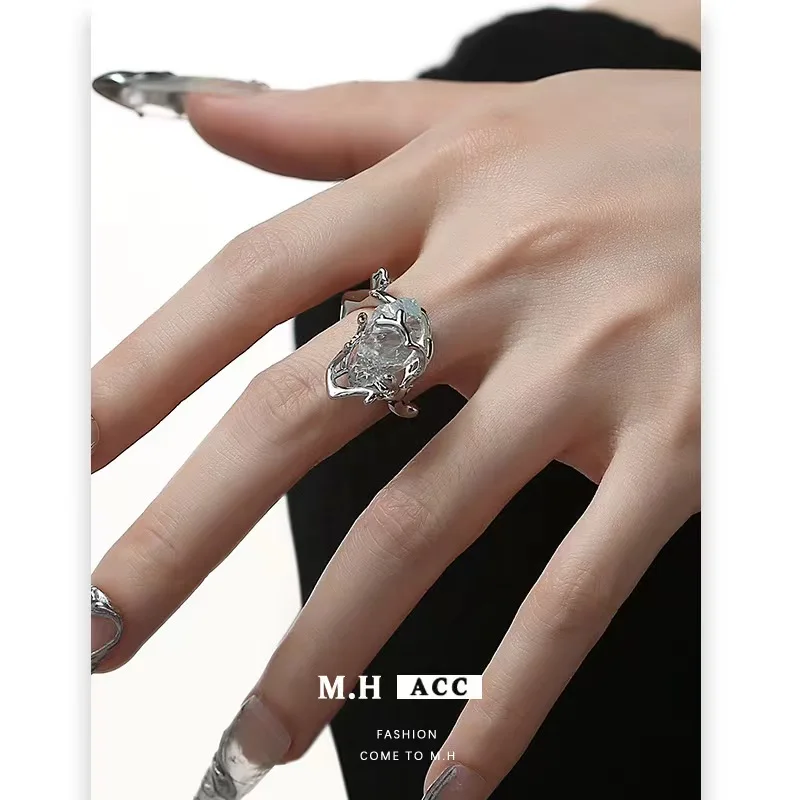 Новинка 2024 кольца с синим натуральным камнем милые крутые в стиле панк холодный