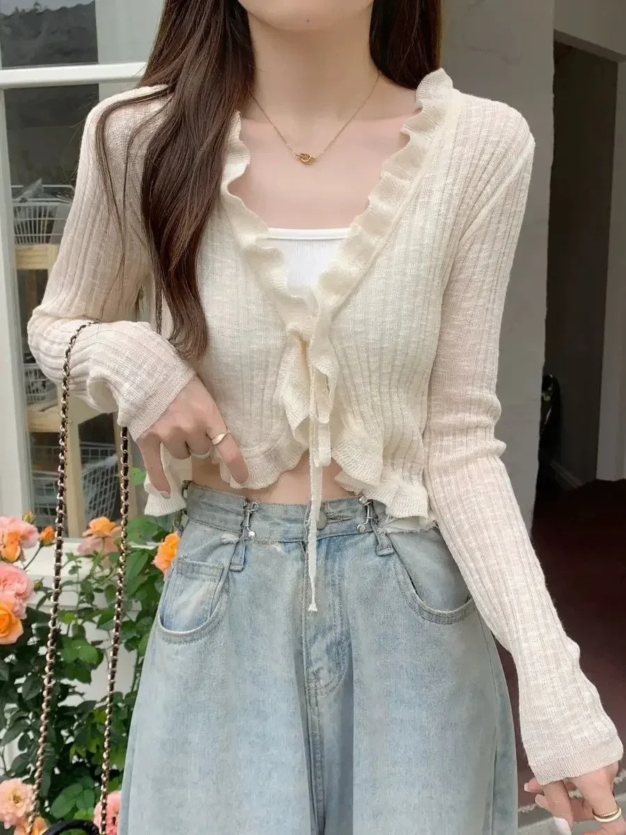 Осенний новый однотонный тонкий кардиган женский милый элегантный черный