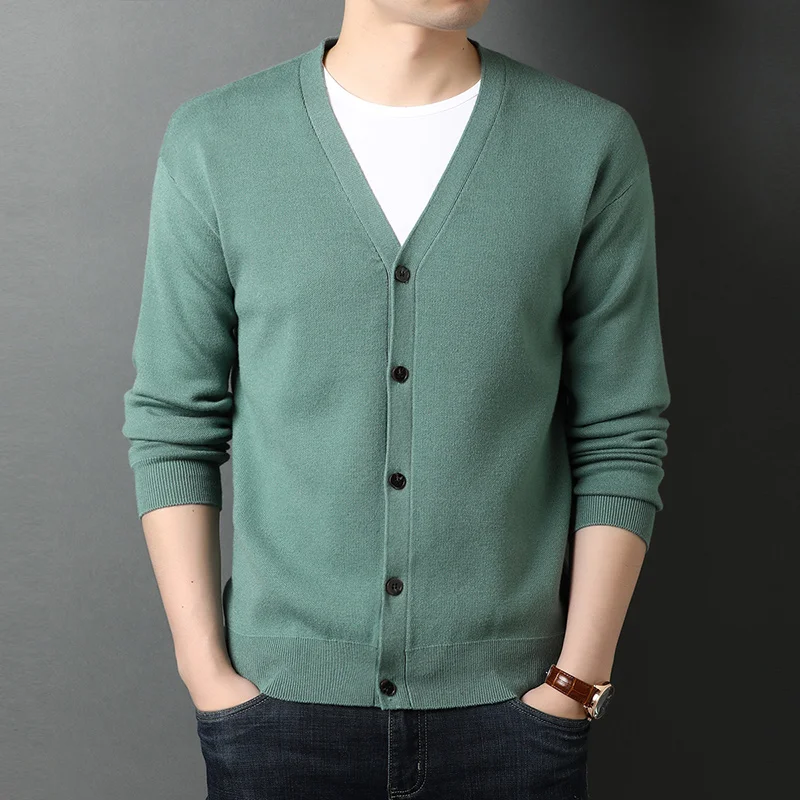 2022 Spring New Classic Style Men's Wool Knit Cardigan Business Casual Solid Color Knit Sweaters Male Brand Clothing