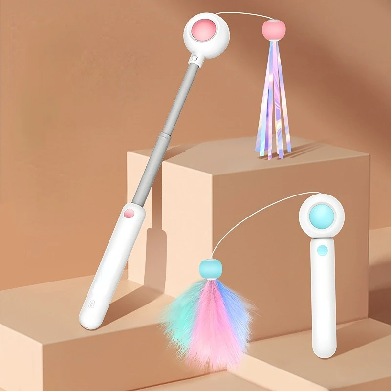 

Cat Toys Interactive Gravity Bounce Teasing Cats Stick Long Rod Retractable Bite-resistant Infrared Laser Pointer Feather Toy
