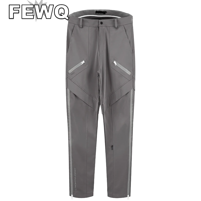

FEWQ Cargo Pant High Street Male Zipper Spliced Overalls Straight Men's Safari Style Trousers Retro 2023 Spring Tide New 24B1667