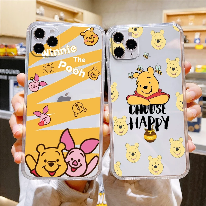 

Winnie Pooh Anime Transparent Phone Case For Apple iPhone 14 13 12 11 Mini XS XR X Pro MAX 8 7 6 Plus SE 2020 Cover Capa