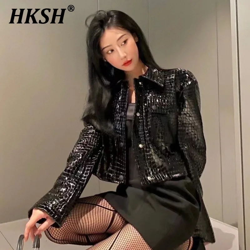 HKSH Осенняя Новая женская темная нишевая дизайнерская черная блестящая узор