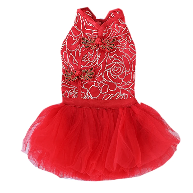 

Chinese New Year Dog Clothes Tang Suit Cat Puppy Small Dog Dress Cheongsam Yorkie Pomeranian Poodle Schnauzer Pet Clothing Skirt