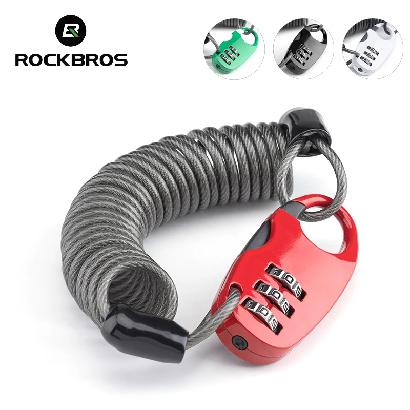 

ROCKBROS Portable Password Helmet Lock 3 Digit Code 90cm Locker Door Motorcycle Bike Anti-theft Cable Lock Bicycle Accessories