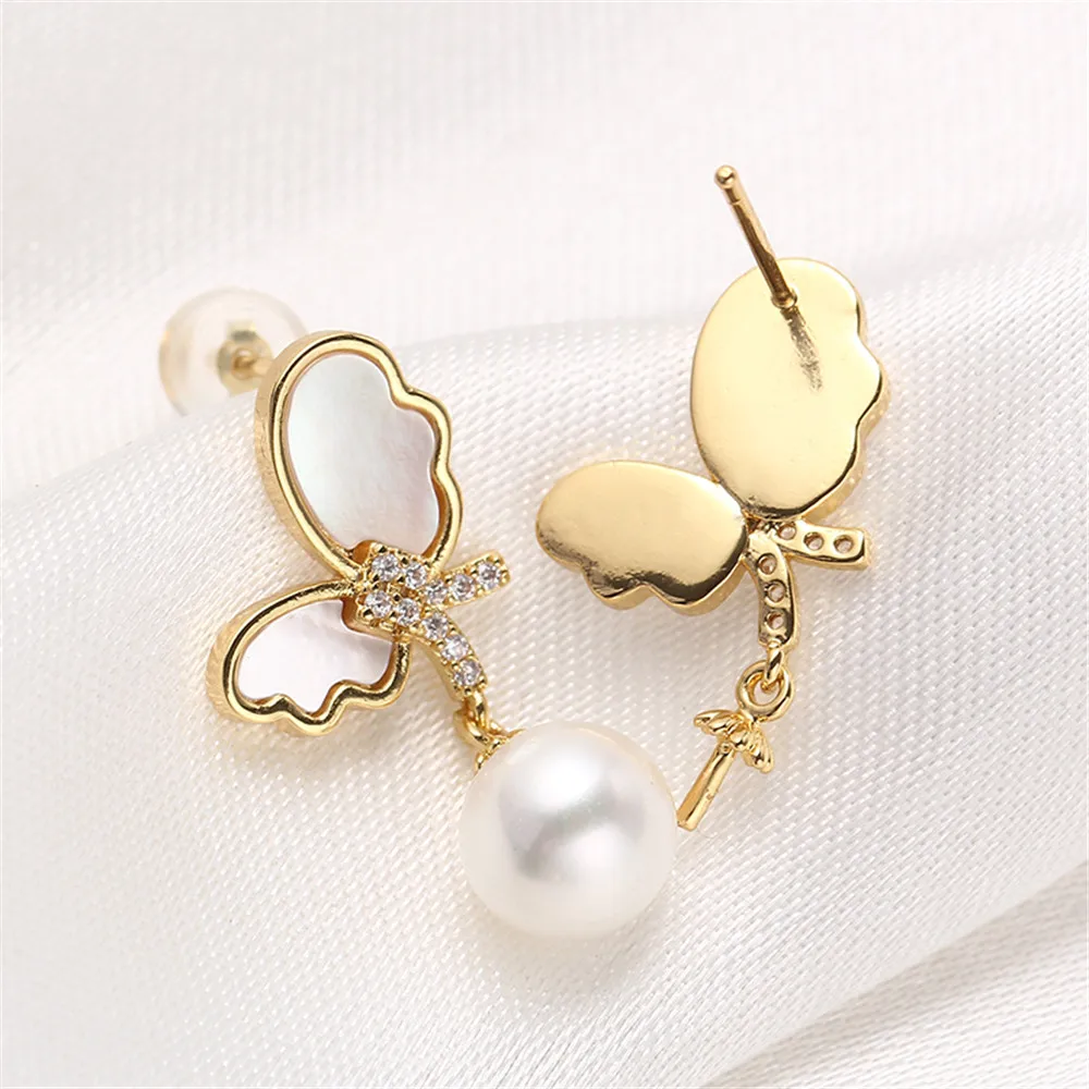 Domestic 14K gold wrapped small zircon pearl earrings S925 silver needle summer fashion DIY accessories earrings for women