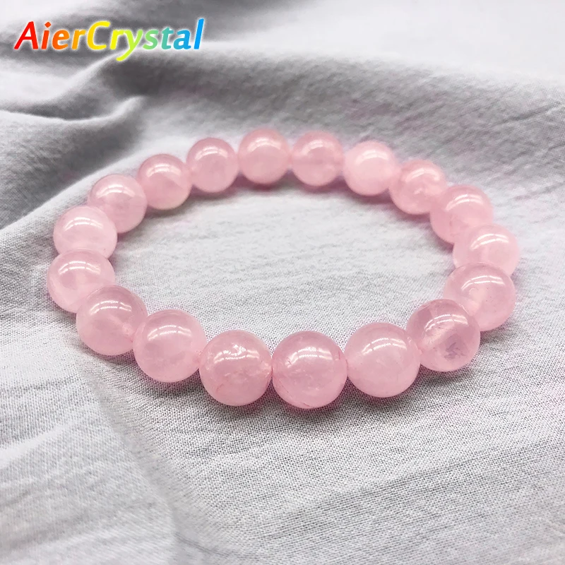 

6/8/10/12MM Pink Crystal Beads Bracelet Madagascar Natural Stone Quartz Elastic Cord Bohemia Jewelry Wholesale Lovers for Woman