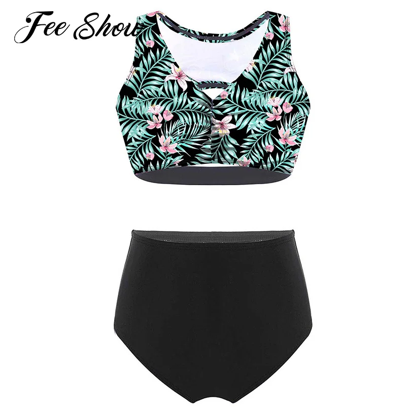 

Kids Girls Yoga Sets Training Sports Suit Tracksuits Various Print Sleeveless Strappy Back Crop Vest and Shorts Set Sportswear