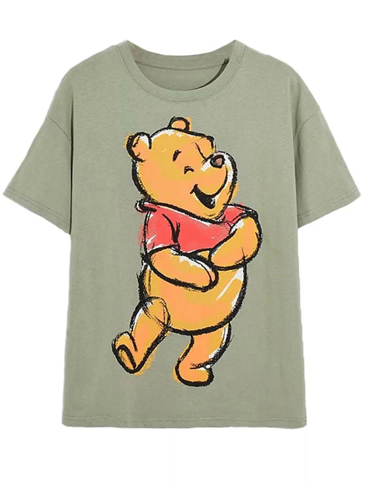 

Disney Chic Women Mickey Mouse Donald Duck The Lion King SIMBA Letter Cartoon Print T-Shirt O-Neck Pullover Short Sleeve Tee Top