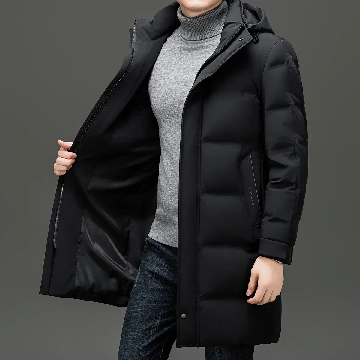 Мужской пуховик со съемной шапкой дизайнерская одежда с подкладкой из утиного