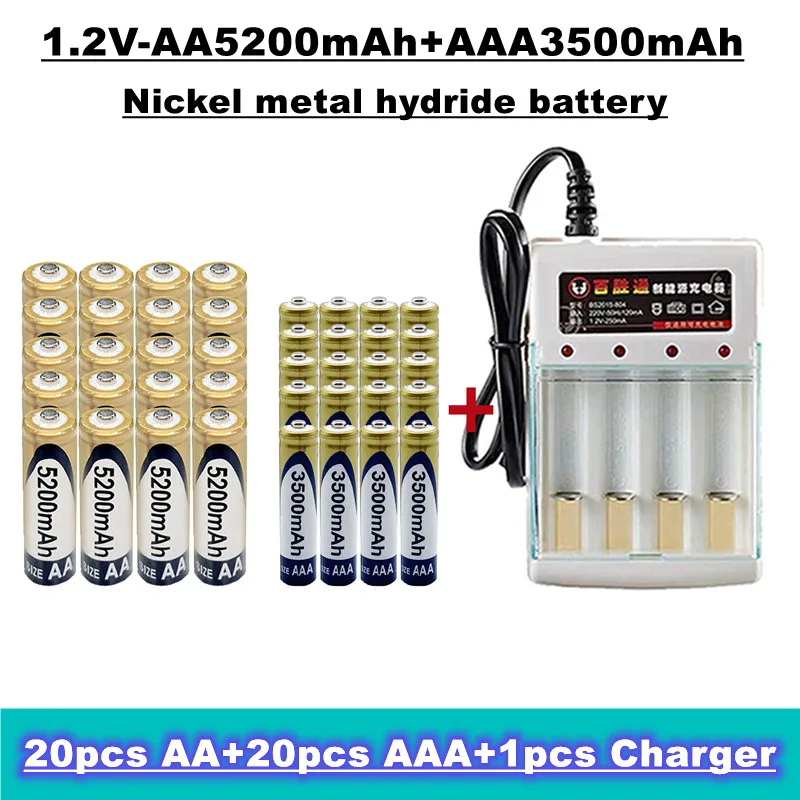 

1.2V AAA 3500mAh + AA 5200mAh NiMH Rechargeable Battery with Charger Widely Used Digital Camera Band Audio Equipment Mini FanEtc