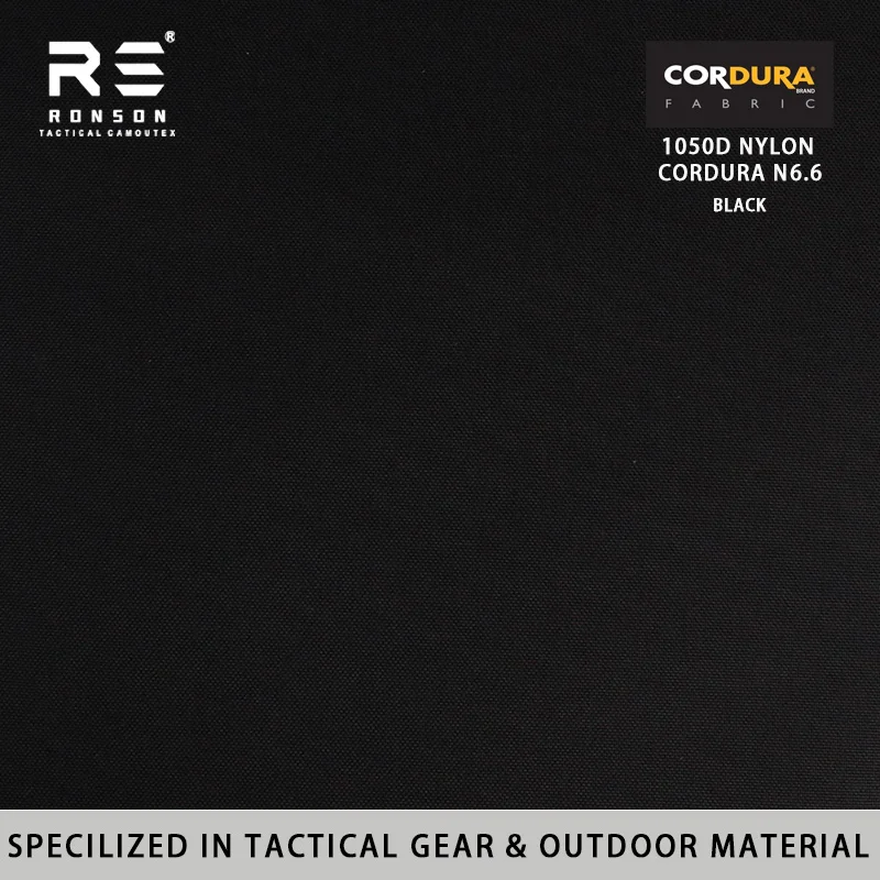 Фото Ткань Ronson Black 1000D N6.6 из нейлона Cordura Mil-spec с ПУ-покрытием Near-Infrared NIR WR для тактического снаряжения и спортивной одежды для активного отдыха №1