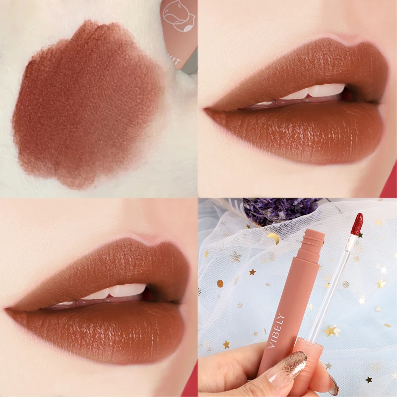 

Chestnut Velvet Matte Liquid Tint Lipstick LongLasting Plumper Lip Gloss Glaze Pigment Lipgloss Cosmetics Beauty Resale Makeup