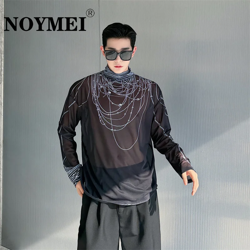 Модная мужская летняя универсальная черная футболка NOYMEI с воротником-стойкой и