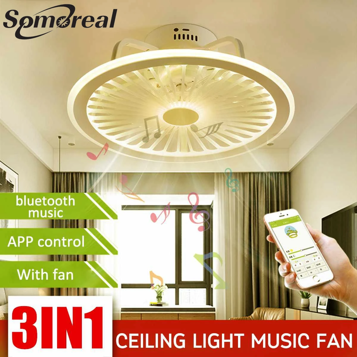 

Ceiling Fan Modern Led Ceiling Lights Bluetooth Speaker Led Music Ceiling Fan With Lights APP Remote Control Dimmable Fan Lamp