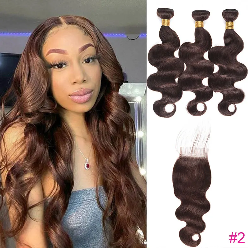 DreamDiana 10A Ombre Malaysian Body Wave Bundles With Closure Remy 100% Human Hair 3 Tone Chocolate Brown Body Wave With Closure