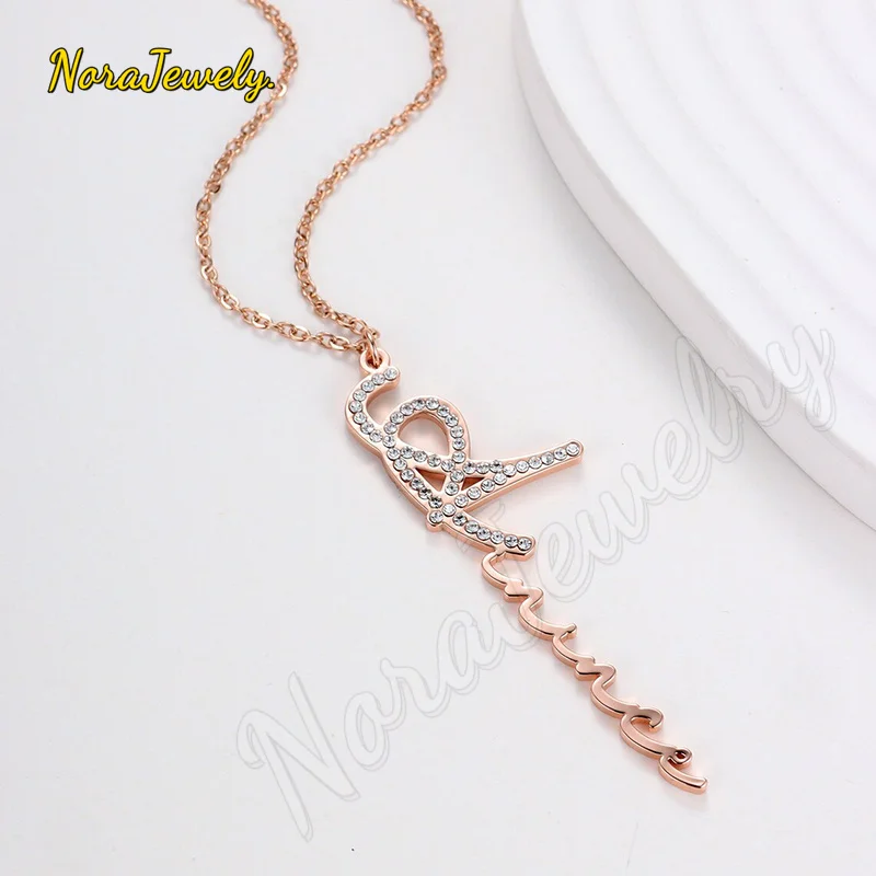 NORAJewelry Personalized Signature Name Necklace With Diamond Custom Paved Letter Chain Crystal Name Pendant Jewelry Gift ForHer