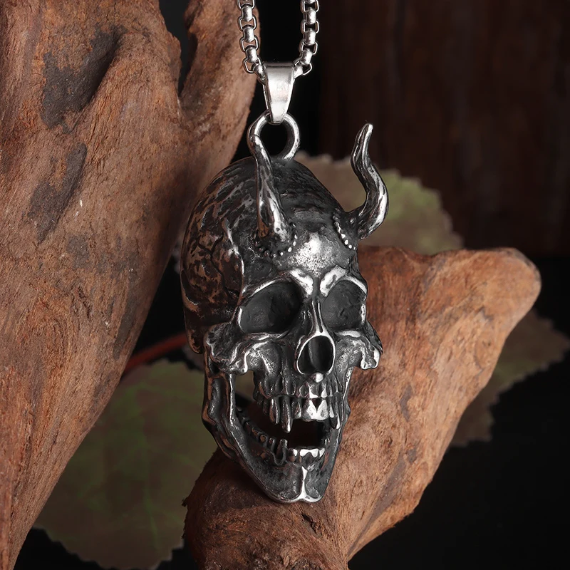 Винтажная Готическая подвеска в виде рога, черепа, сатанической головы овцы, Женская индивидуальная бижутерия в стиле байкера, рок, панка