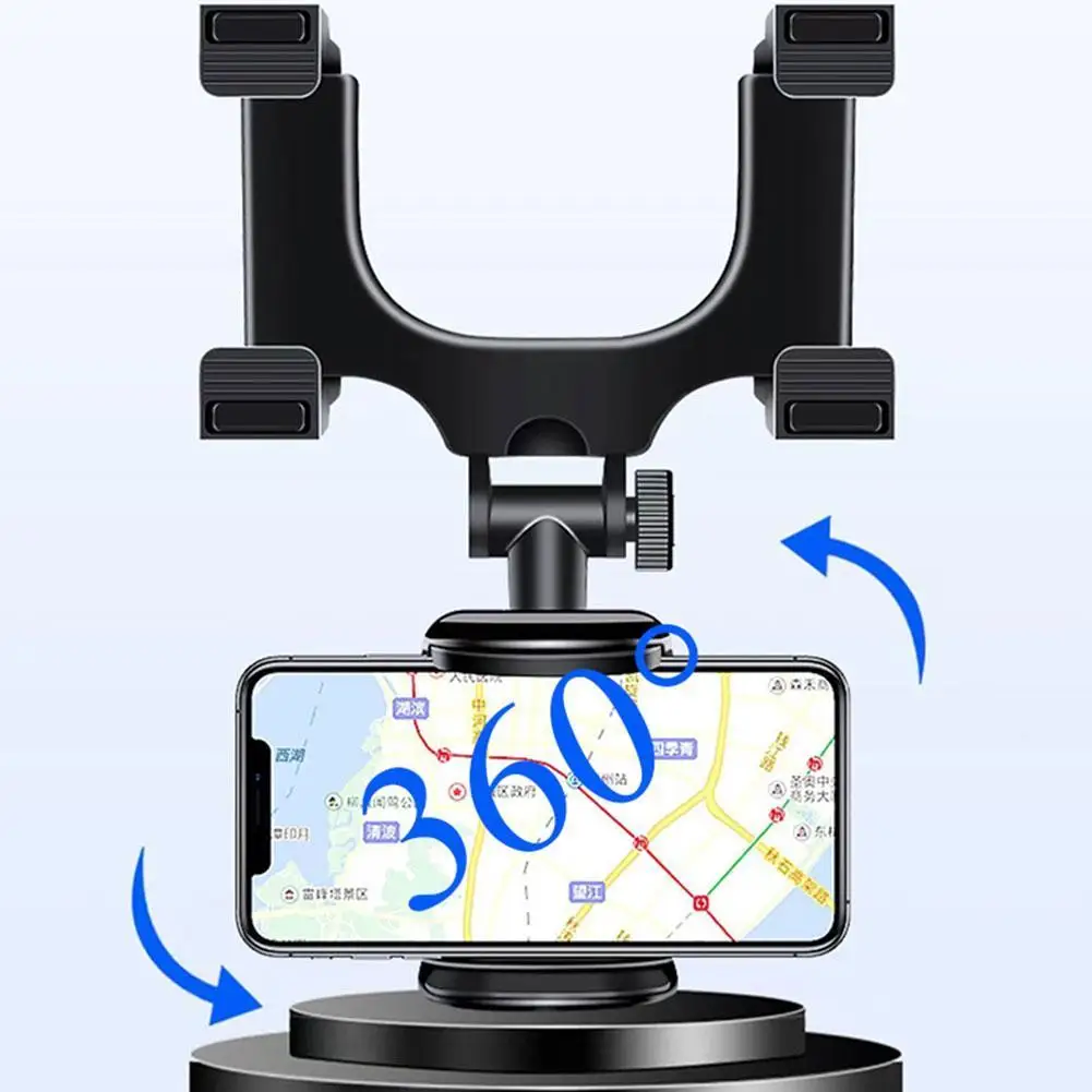 

Car Rearview Mirror Phone Holder Multifunctional Rotatable Retractable ABS Auto Navigation Bracket Black Color