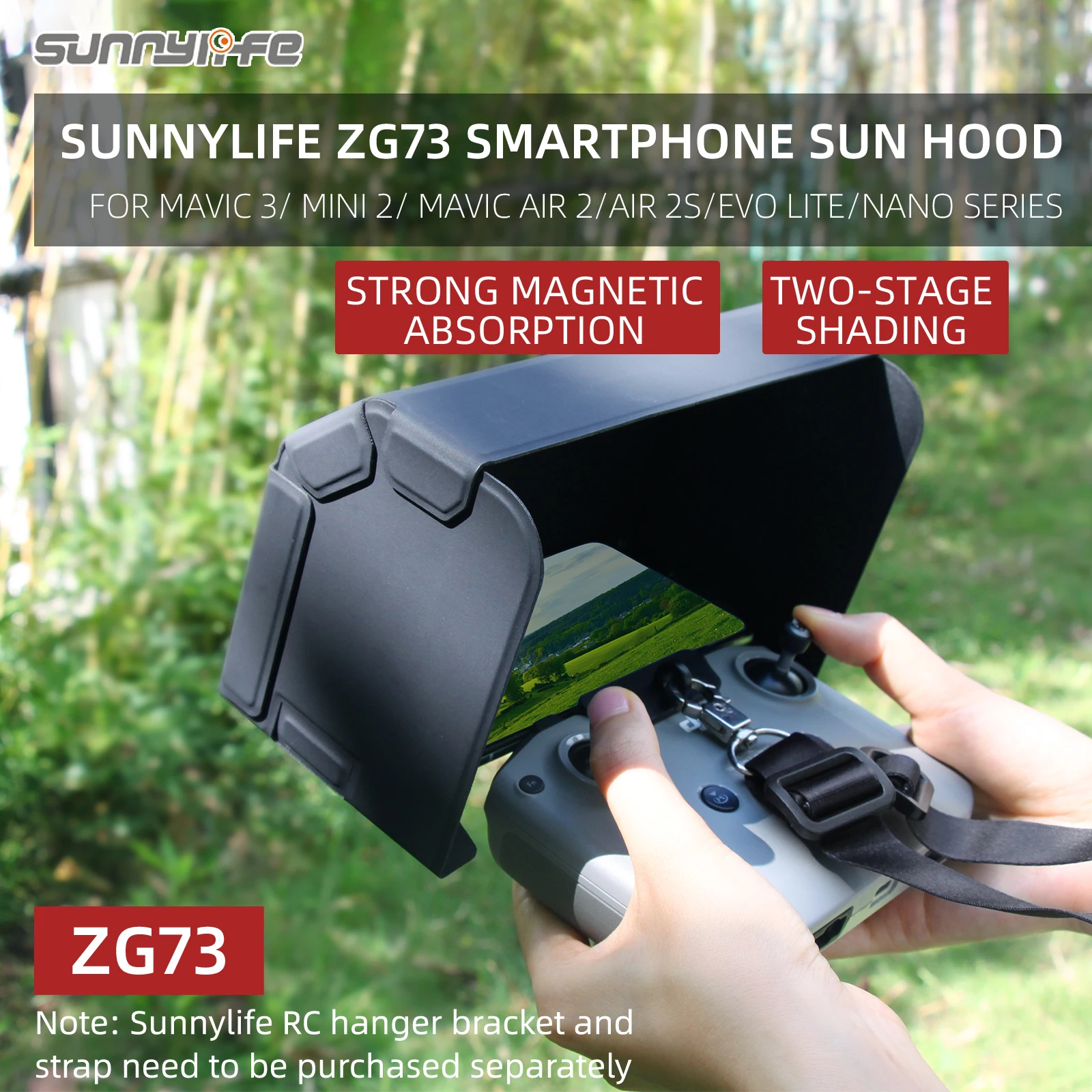 

Sunnylife Smartphone Sun Hood Magnetic Sunshade with Cover for Mavic 3/Air 2S/Mini 2/Air 2/EVO Lite/Nano Remote Controller