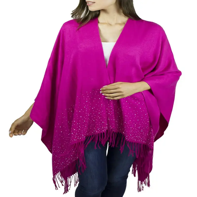 

Fuschia Wrap with Silver Studded Border and Fringe