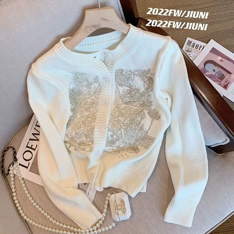 Винтажный высококачественный вязаный кардиган с вышивкой свитер для женщин