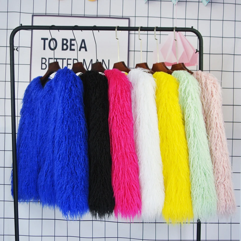 Women Lamb Wool Coats Fake Fur Jacket Fall Winter 2021 Luxurious Hairy Fluffy Faux Fur Coat Streetwear Thick Warm Parkas Jackets