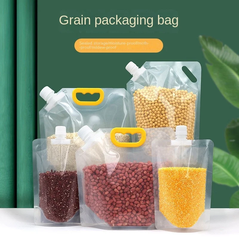 

1PCS Storage Packaging Bag, Grain, Wheat, and Bean Moisture Proof Portable Handheld Suction Nozzle, Transparent Sealed Bag