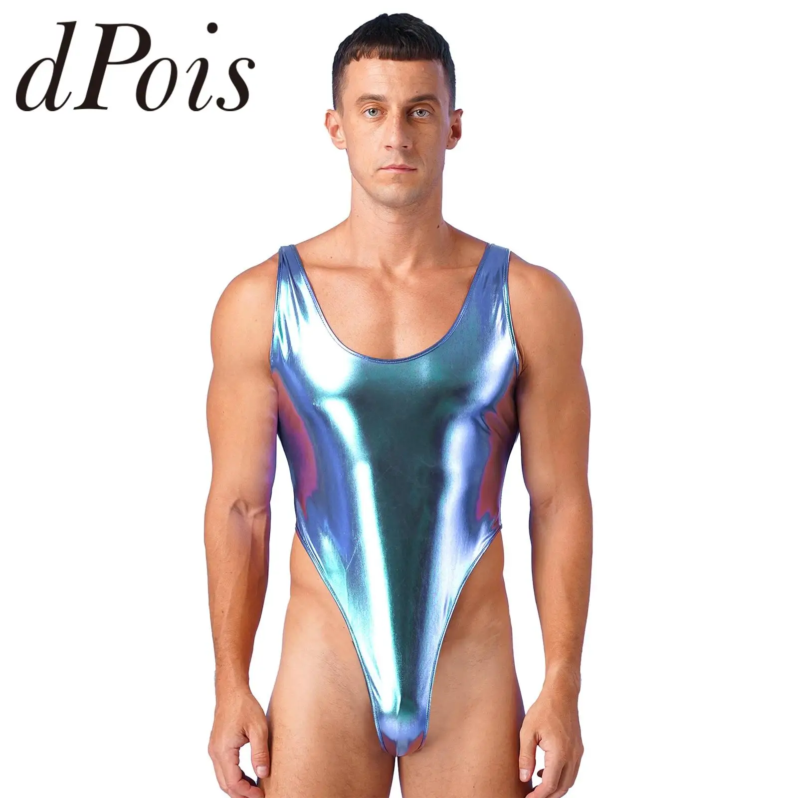 

Mens Fashion One-piece Swimsuit Swimear for Man Bathing Suit Sleeveless High Cut Wetlook Faux Leather Stretch Leotard Bodysuit
