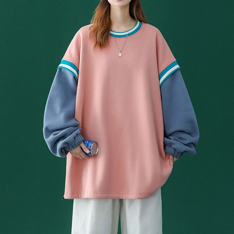 Aoottii 2022 Spring Autumn Womens Hoodies Oversize Female Loose Patchwork Warm Women Sweatshirts Lady