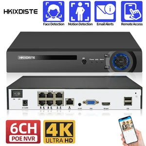 4K 6CH Poe Nvr 8Mp Cctv Security System Face / Motion Detection H.265 Network Surveillance Audio Video Recorder Xmeye 4CH