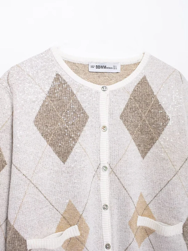 Новинка 2024 осенне-зимний женский кардиган с геометрическим принтом женская