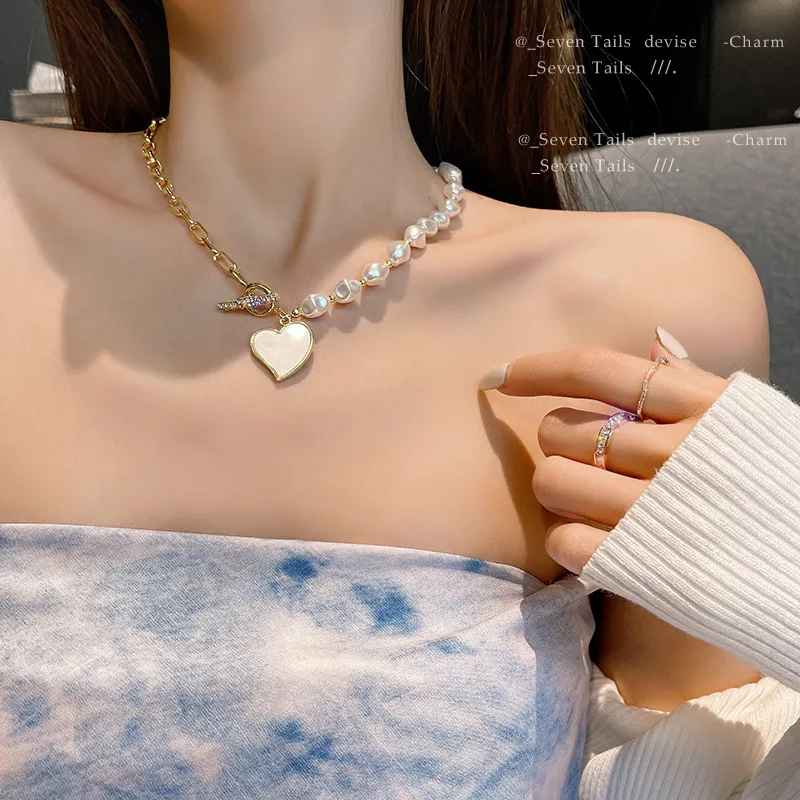 

Vintage Love Irregular Pearl Necklaces Bracelets Jewelry Sets for Women Choker Clavicle Chain Luxury Bisuteria Mujer Collares
