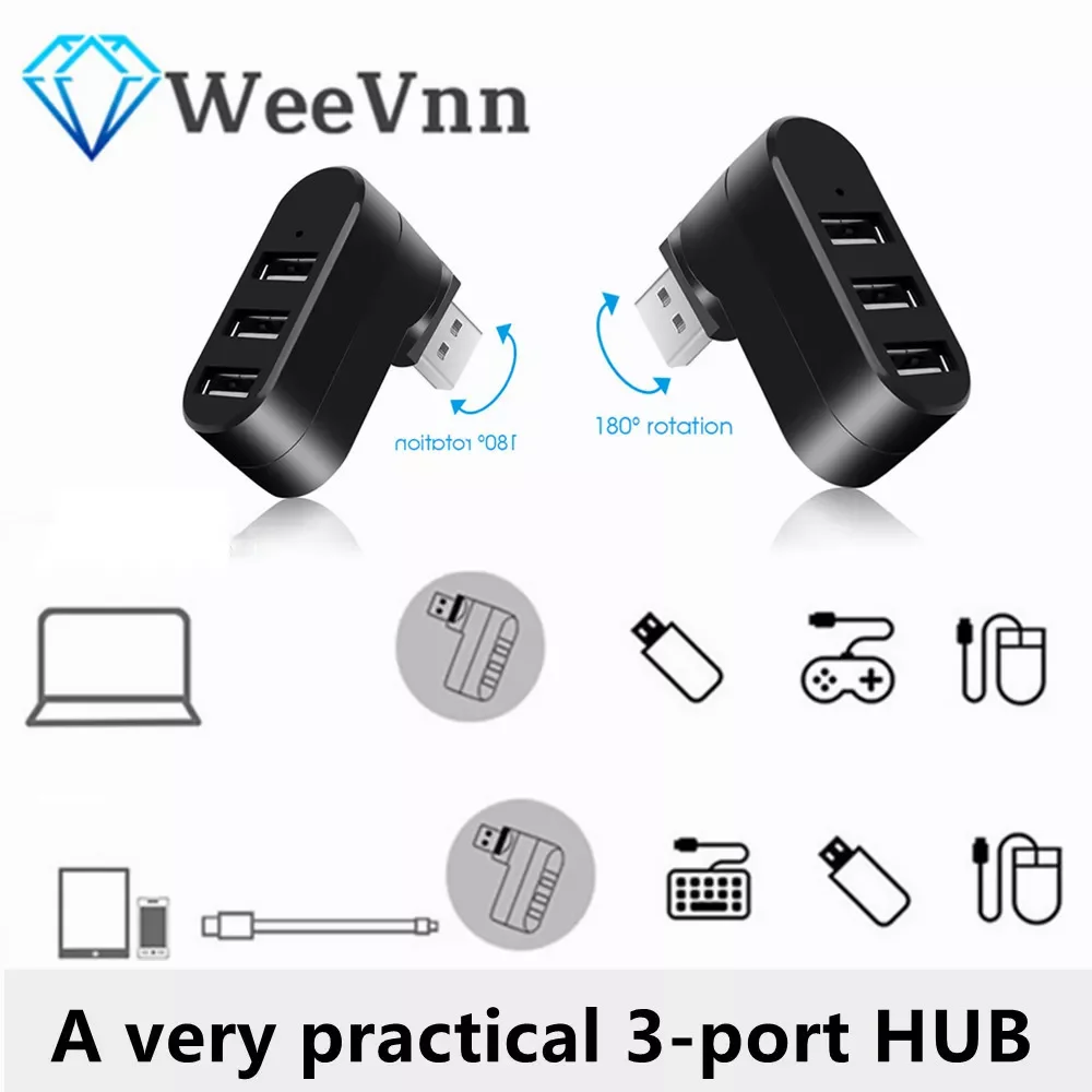 

WeeVnn Selling Hot USB Hubs 3 Ports USB 2.0 Hub Mini Rotate Splitter Adapter Hub For PC Notebook Laptop Mac Usb 2.0 Splitter Hub