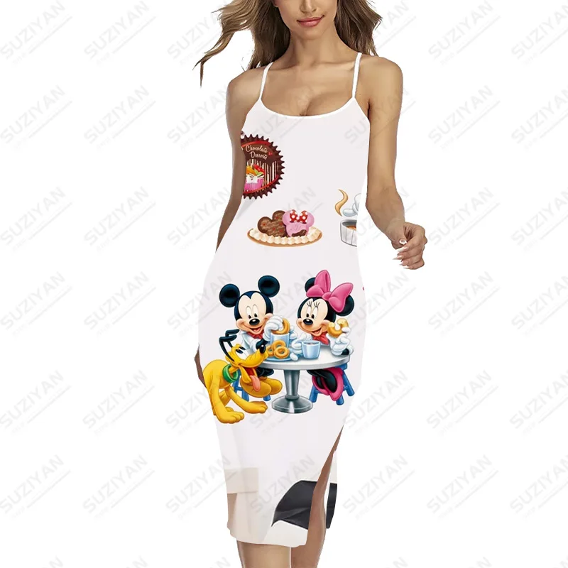 

Disney Print Sexy Long Dress Elegant Spaghetti Strap Split Dress Summer Beach Sundress Streetwear Party Spaghetti Strap For Girl
