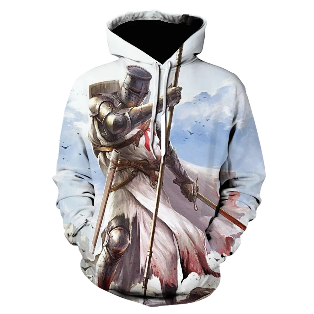 

Men's 2022 Autumn/Winter Harajuku Casual Hoodie Streetwear White Pullover Jacket 3D Printing Sweatshirt Templar Hoodie