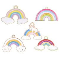 5pcs mix colorful rainbow cloud unicorn smiley emoticon crying charms orange enamel pendant for jewelry making diy accessories