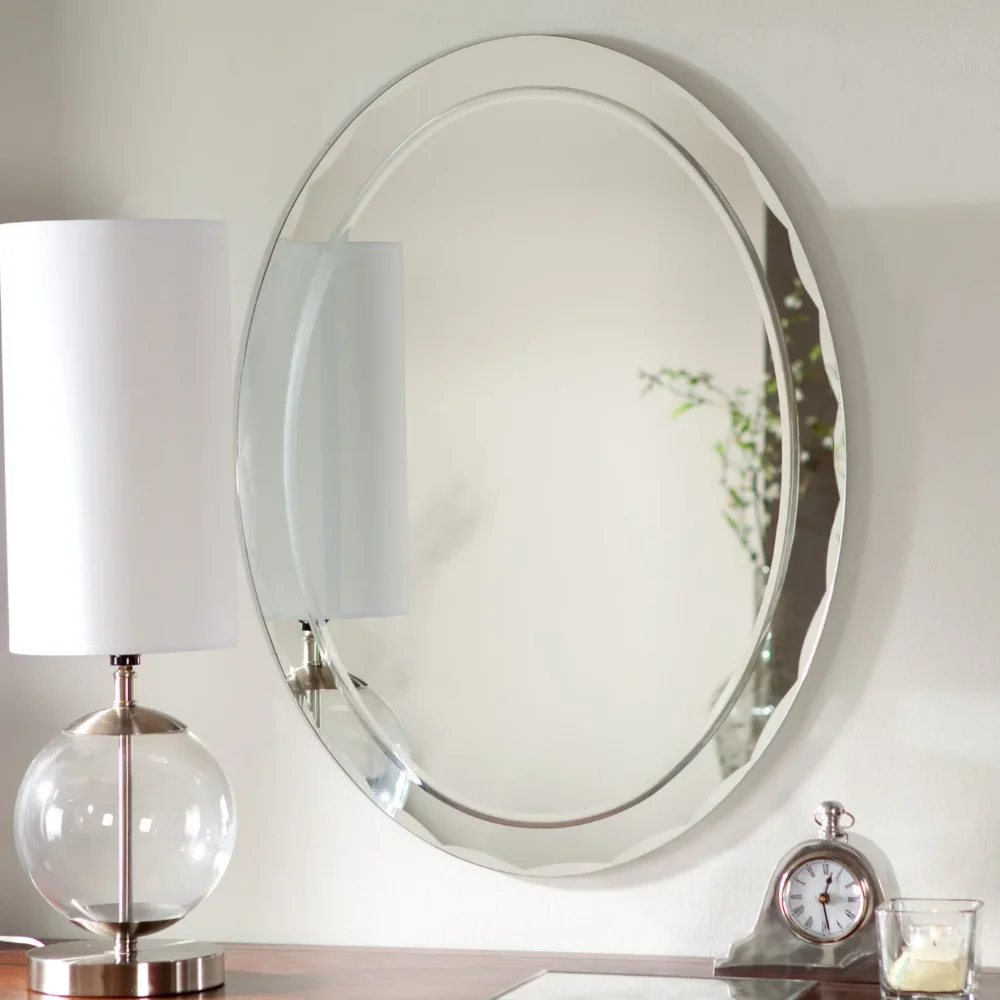 

Decor Wonderland Aldo Large 23.6" W x 31.5" H Oval Frameless Bathroom Wall Mirror Hangs Both Ways