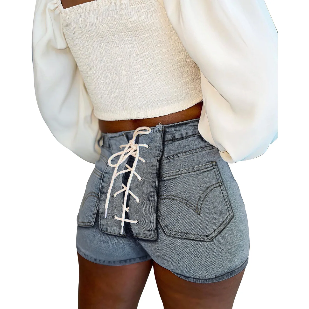 

New Women's Corns Bandage Washing Water Stretch Denim Shorts High Waist Jeans Shorts